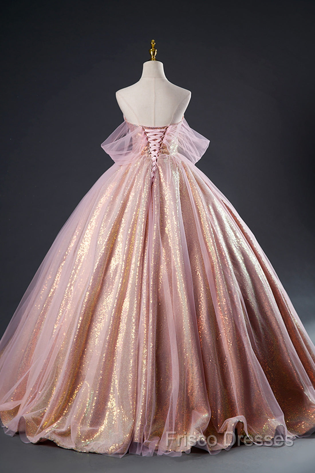 Shiny Tulle Sequins Long Formal Prom Dress, Beautiful Pink Formal Dress Sweet 16 Dress