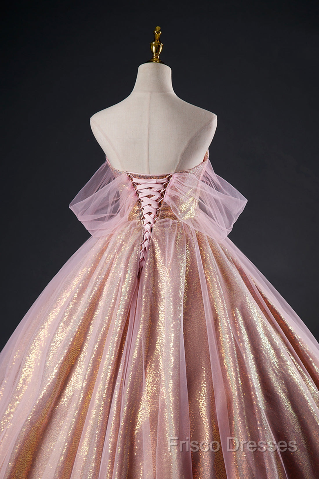 Shiny Tulle Sequins Long Formal Prom Dress, Beautiful Pink Formal Dress Sweet 16 Dress