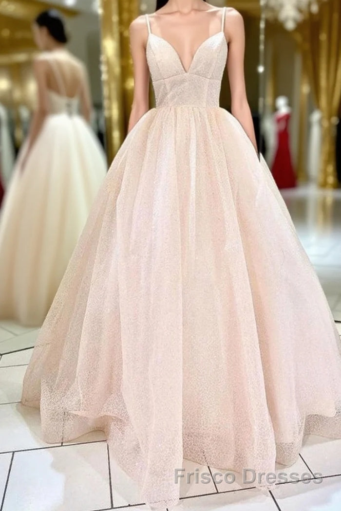 Shiny V Neck Backless Pink Long Formal Prom Dresses, Backless Pink Formal Dresses, Sparkly Pink Evening Dresses