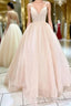 Shiny V Neck Backless Pink Long Formal Prom Dresses, Backless Pink Formal Dresses, Sparkly Pink Evening Dresses