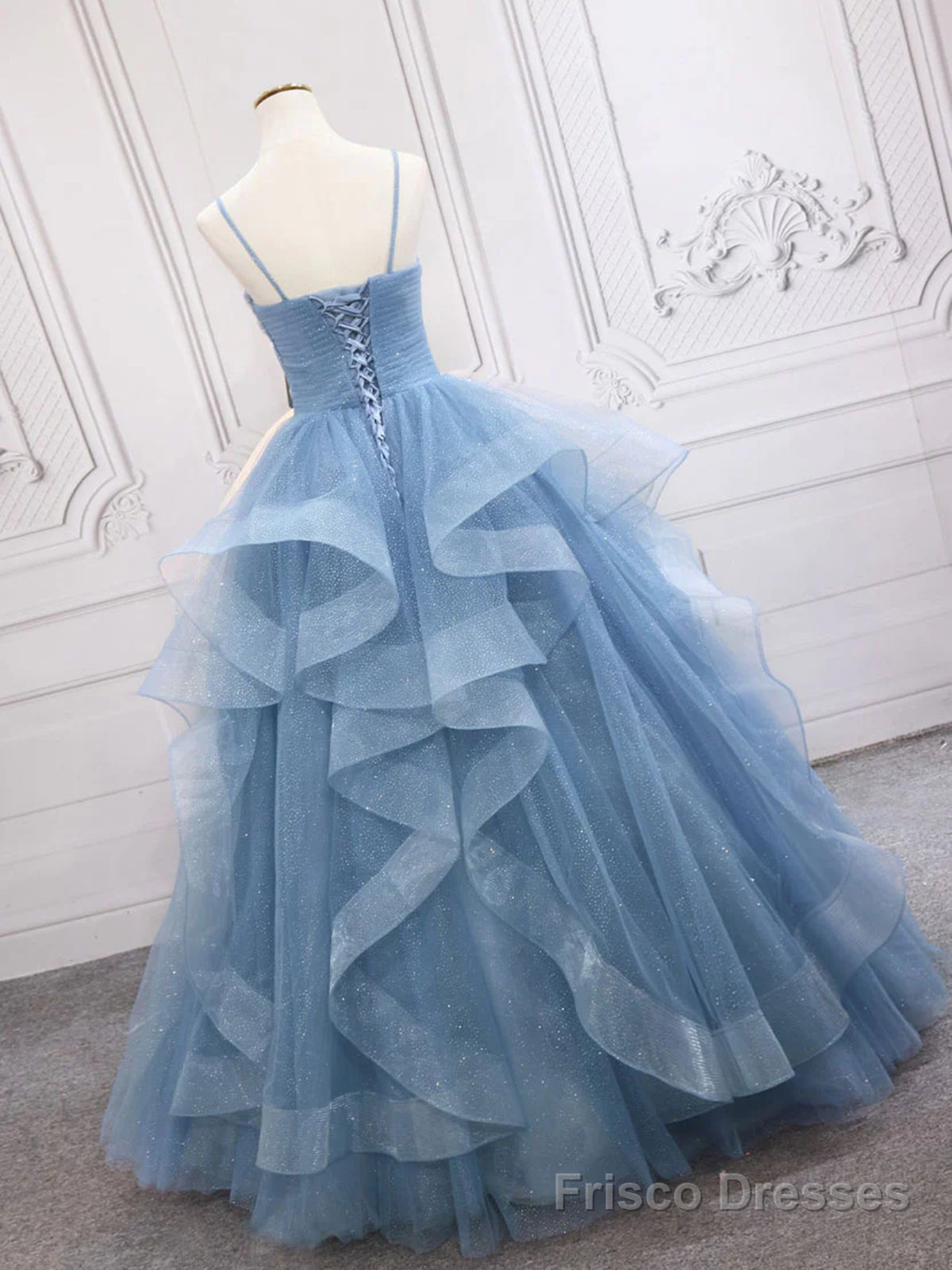 Shiny V Neck Blue Prom Dresses, Shiny V Neck Blue Formal Evening Dresses Secondary image