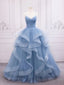 Shiny V Neck Blue Prom Dresses, Shiny V Neck Blue Formal Evening Dresses