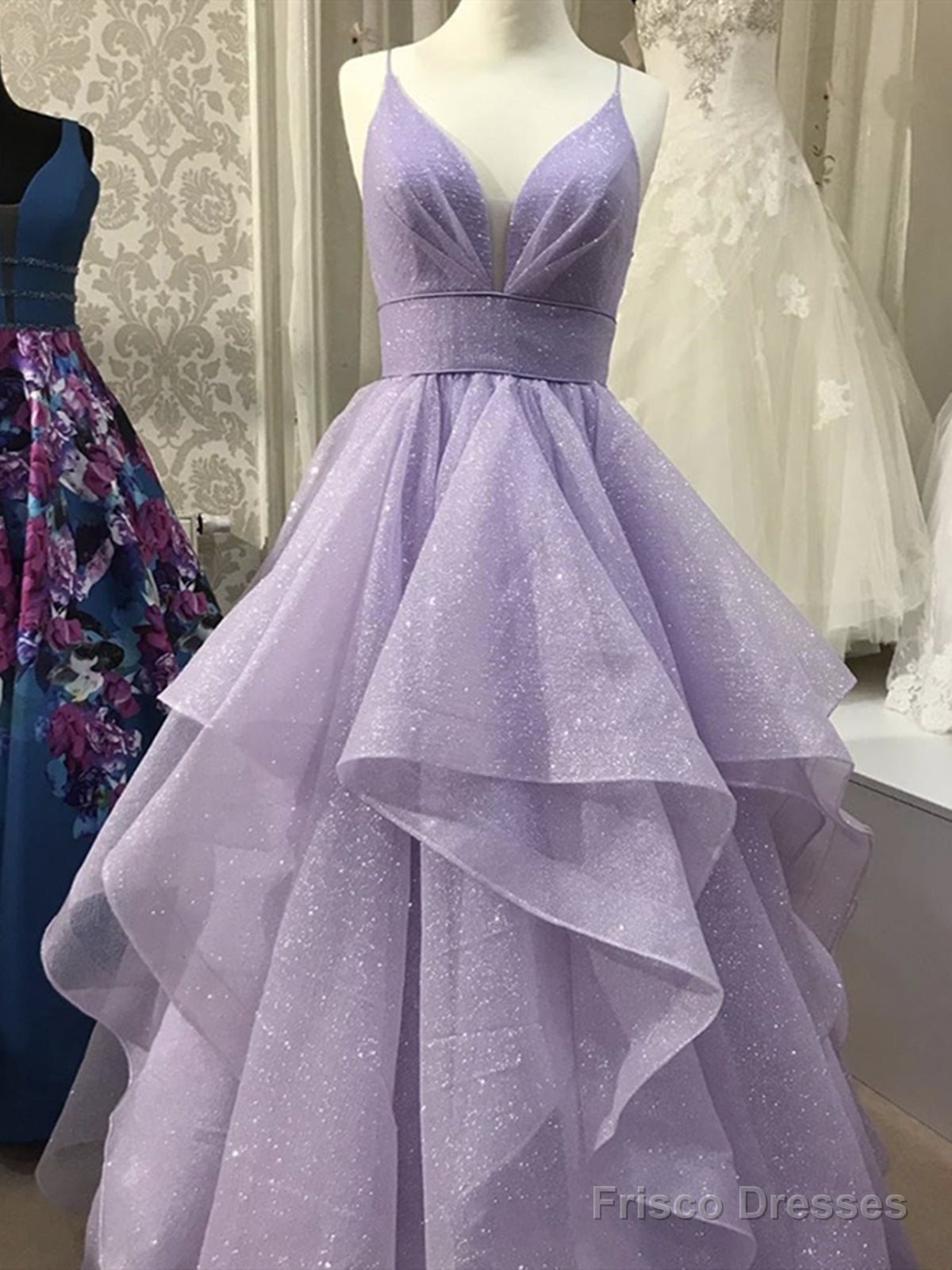 Shiny V Neck Purple Prom Dresses, Shiny V Neck Purple Formal Graduation Evening Dresses Main image