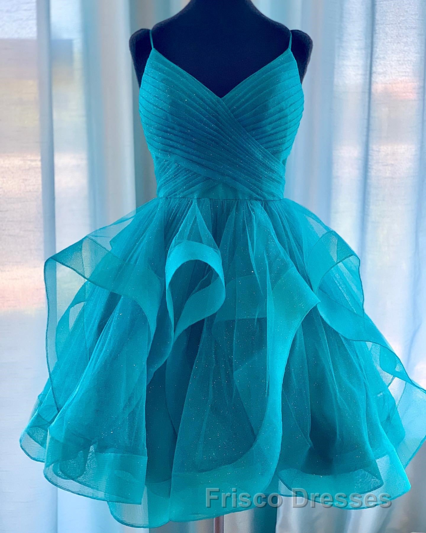 Shiny V Neck Short Blue Green White Formal Prom Dress, Shiny Short V Neck Formal Prom Homecoming Dress Secondary image