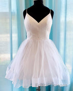 Shiny V Neck Short Blue Green White Formal Prom Dress, Shiny Short V Neck Formal Prom Homecoming Dress