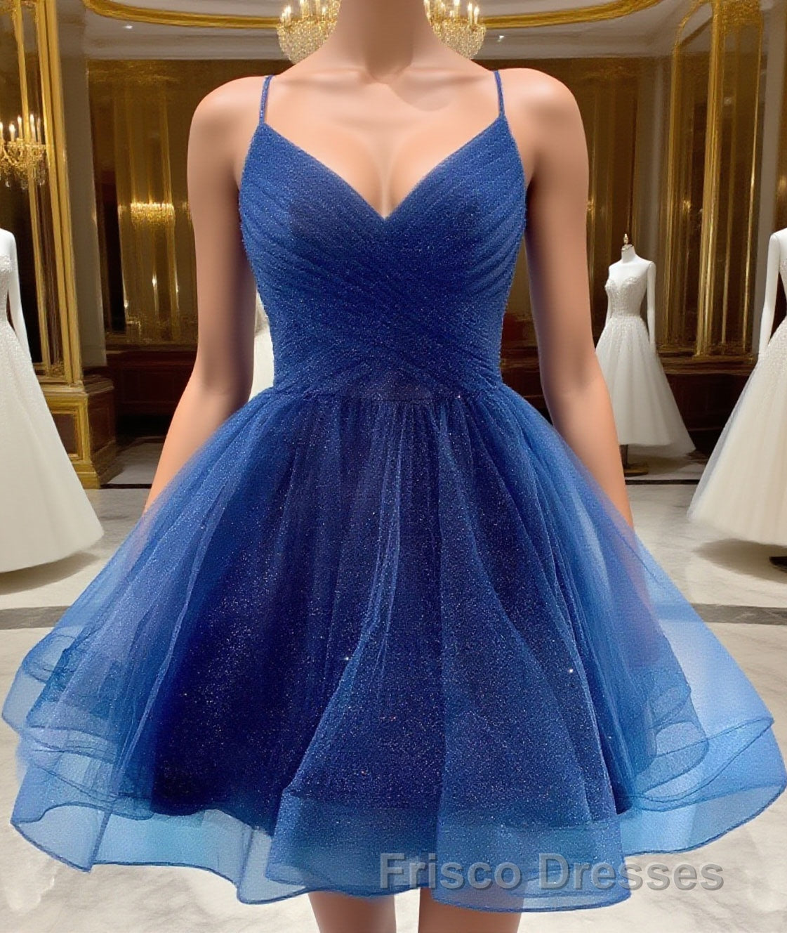 Shiny V Neck Short Blue Green White Formal Prom Dress, Shiny Short V Neck Formal Prom Homecoming Dress
