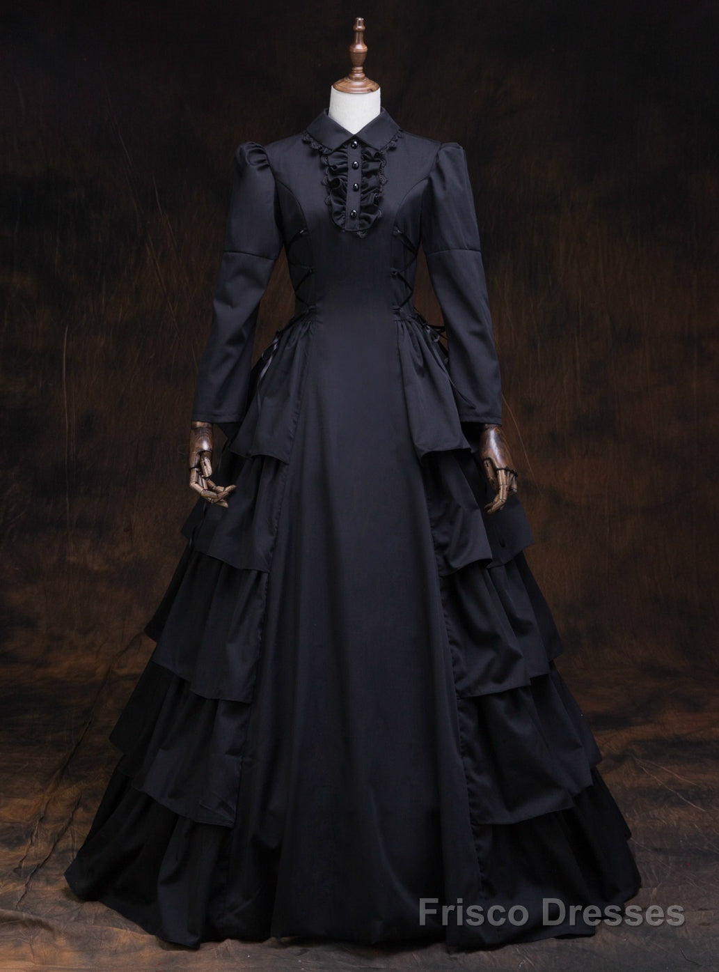 Shop Designer Black Long Sleeve High Neck Rococo Baroque Vintage Gown Dress Main image