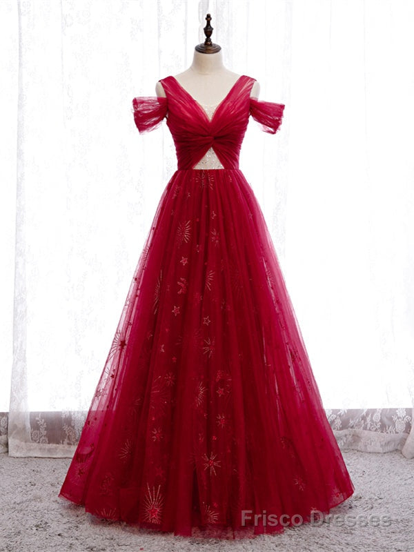 Shop Off The Shoulder Sparkle Appliques Sequin Burgundy Prom Dress Under 120 Main image