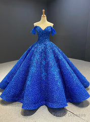 Shop Sexy Royal Blue Ball Gown Sequins Appliques Off the Shoulder Prom Dress