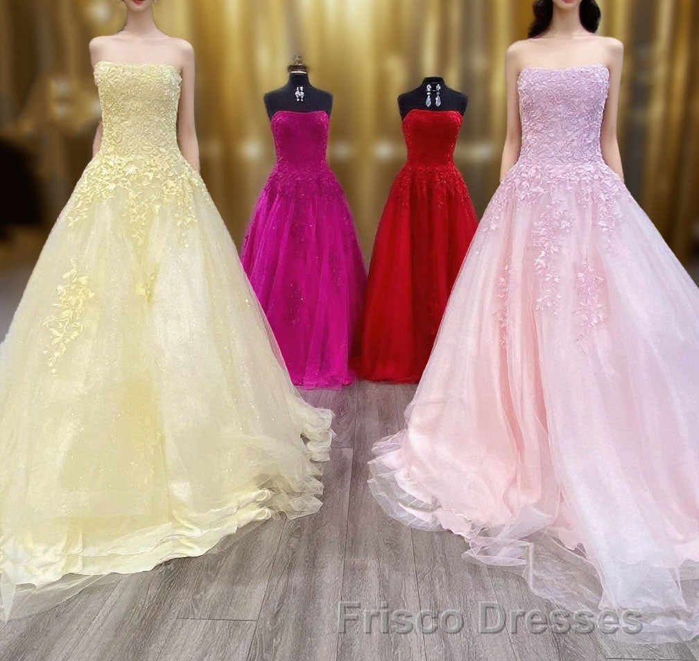 Wine Red Floral Lace Strapless A-Line Formal Prom Dress Main image