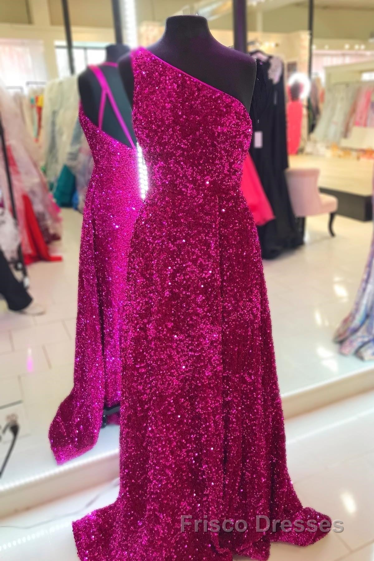 Purple Sequin One-Shoulder Backless A-Line Long Formal Prom Dress Secondary image