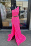 Fuchsia One Shoulder Sequins Tassels Cut-Out Long Formal Prom Dress with Slit