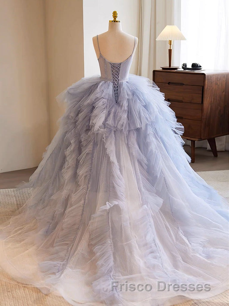 Blue Tulle Long Formal Prom Gown, Blue Tulle Long Sweet 16 Dress Secondary image