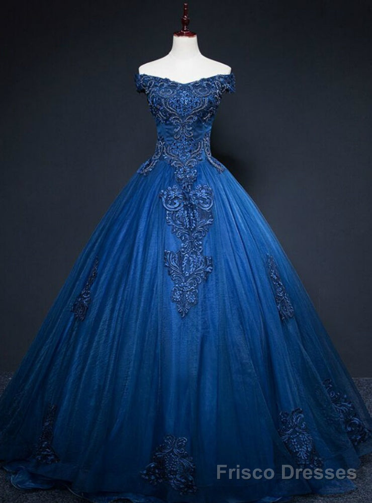 Shops Around The World Navy Blue Tulle Appliques Off the Shoulder Beading Quinceanera Dress Main image