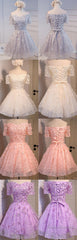 Short A-Line Junior Cute Off Shoulder Full Lace Appliques Beads Sweetheart Lace Up Back Homecoming Dress