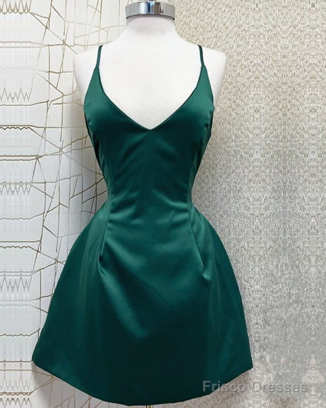 Short A-Line Spaghetti Strap Satin Dress Main image