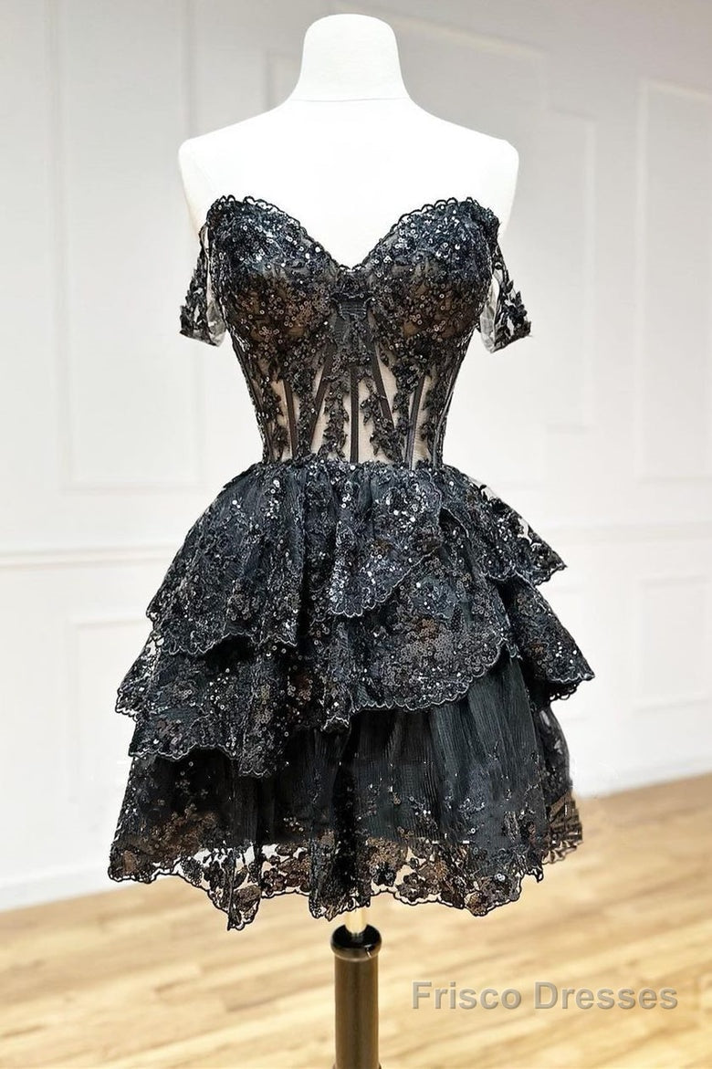 Short A-Line Sweetheart Tiered Homecoming Dress