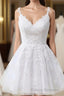 Short A-line V-neck Tulle Lace Backless Formal Prom Dress white Homecoming Dress