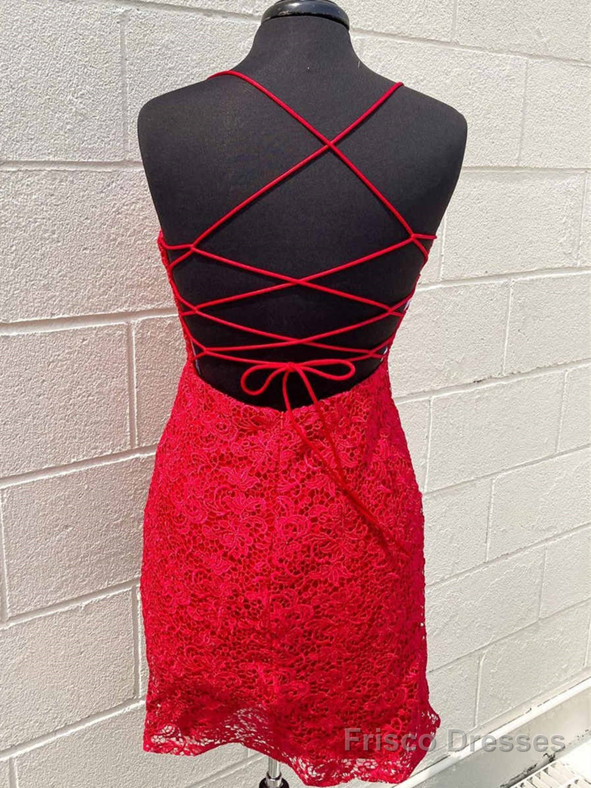 Short Backless Red Lace Prom Dresses, Open Back Short Red Lace Formal Homecoming Dresses