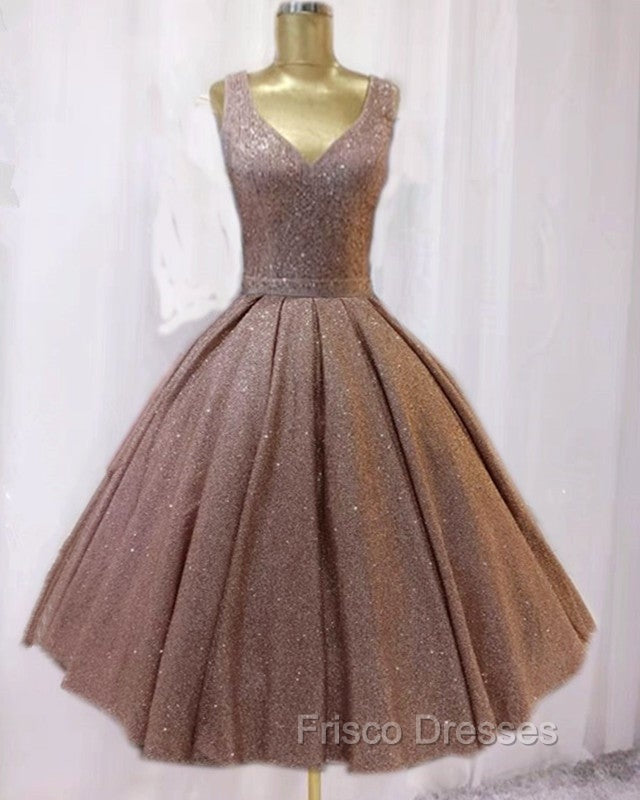 Short Ball Gown Formal Prom Homecoming Dress Sequins V Neck