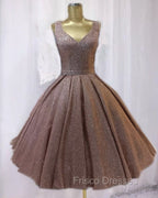 Short Ball Gown Formal Prom Homecoming Dress Sequins V Neck