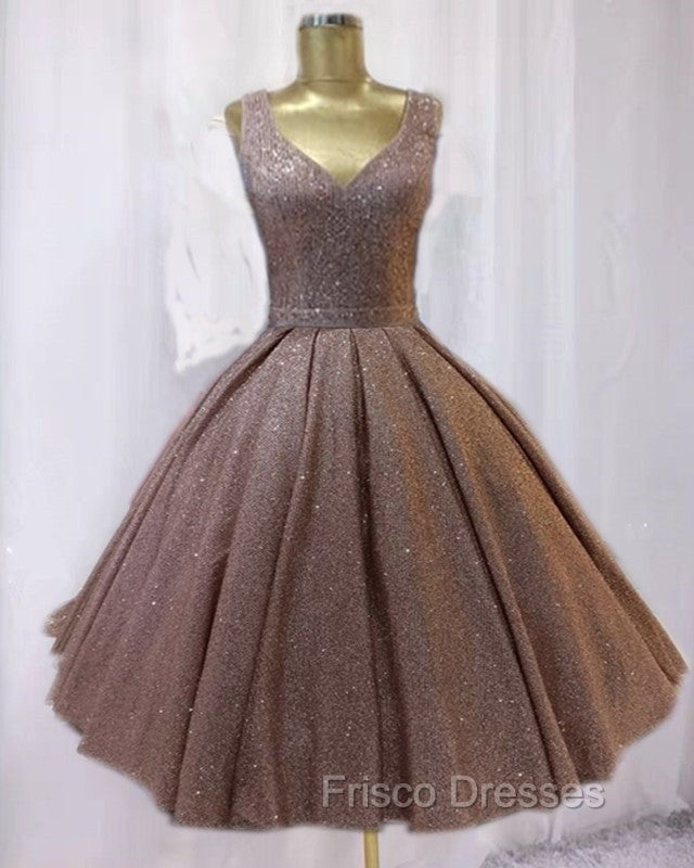 Short Ball Gown Formal Prom Homecoming Dress Sequins V Neck