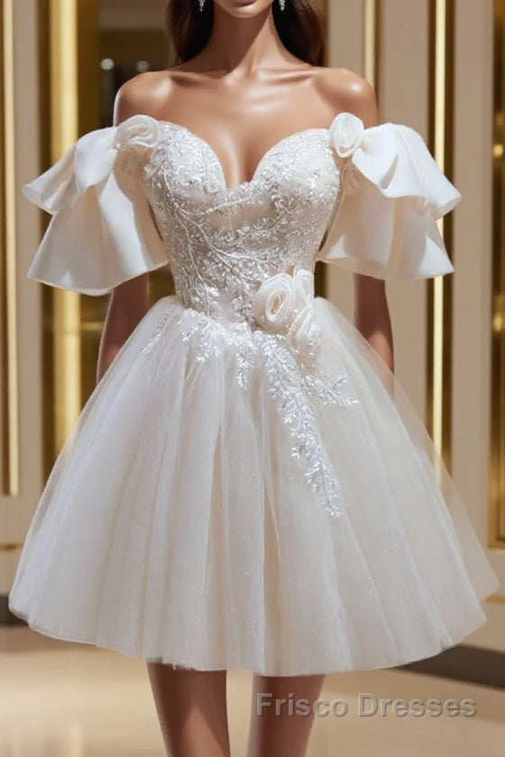 Short Beige Formal Prom Dresses, Beige Tulle Lace Homecoming Dresses