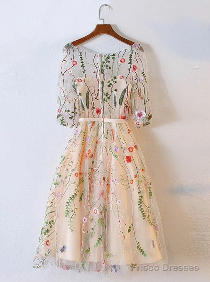 Short Beige Tulle Homecoming Dress With Embroidery Secondary image