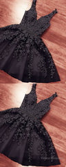 Short Black Lace Embroidery V Neck Homecoming Party Dress For Girls