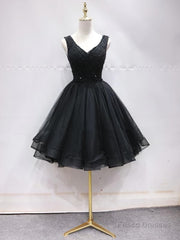 Short Black Lace Prom Dresses, Short Black Lace Homecoming Graduation Dresses