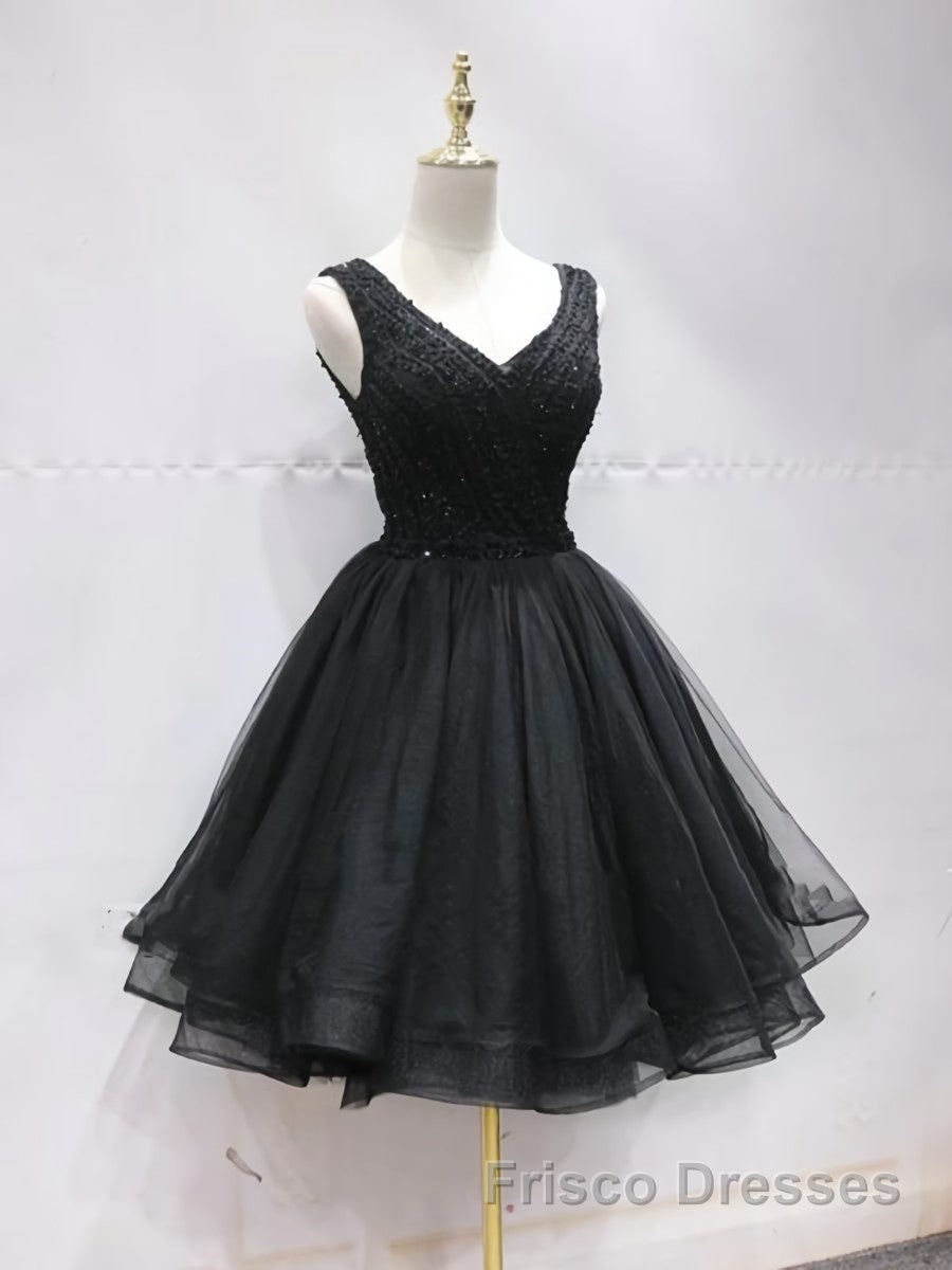 Short Black Lace Formal Prom Dresses, Short Black Lace Homecoming Graduation Dresses