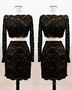 Short Black Lace Two Piece Formal Prom Dress