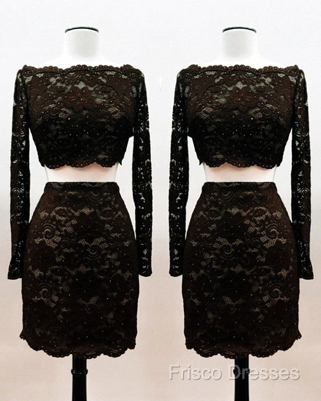 Short Black Lace Two Piece Formal Prom Dress