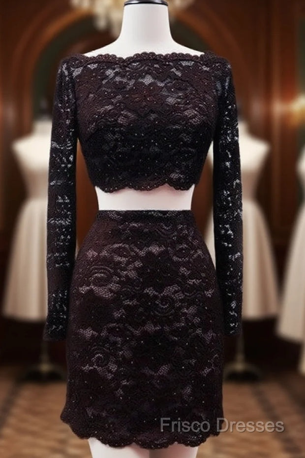 Short Black Lace Two Piece Formal Prom Dress Main image