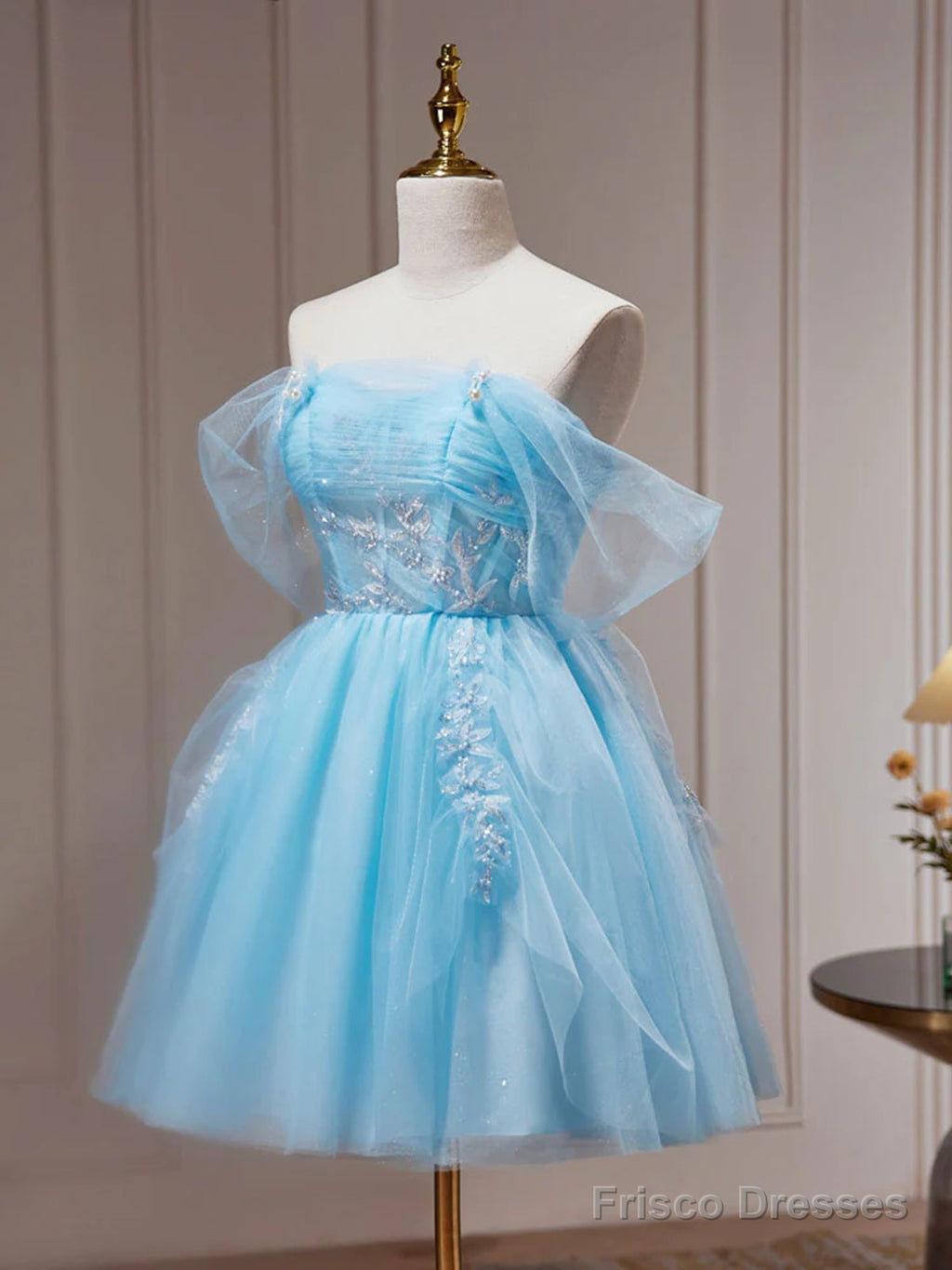 Short Blue Beaded Prom Dresses, Short Blue Graduation Homecoming Dresses