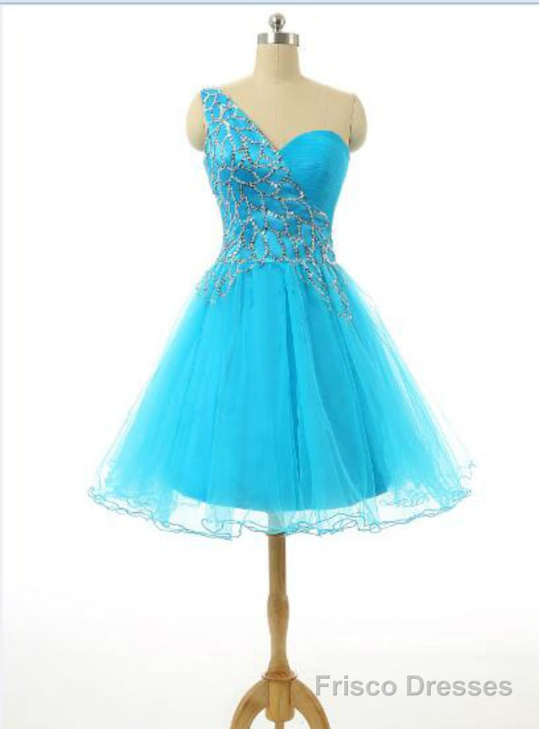 Short Blue Cocktail Dresses Tulle Beaded Knee Length Cocktail Dress Main image