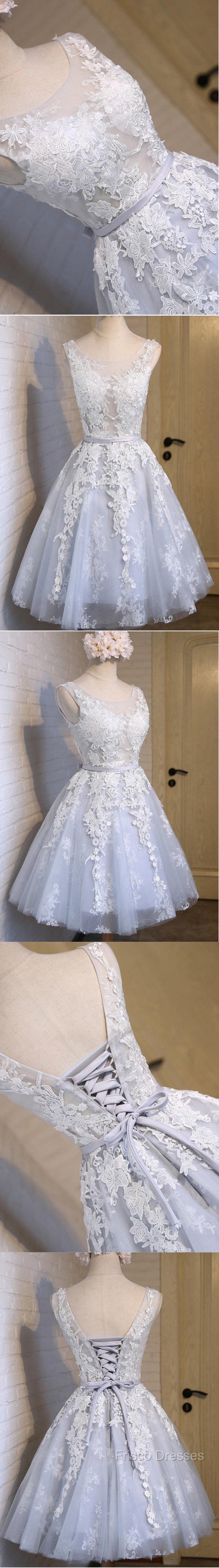 Short Blue Floral Prints Appliques Sleeveless Scoop Neckline Lace Up Back For Teen Lovely Homecoming Dress