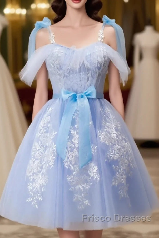 Short Blue Lace Formal Prom Dress, Short Blue Lace Formal Graduation Dress Main image