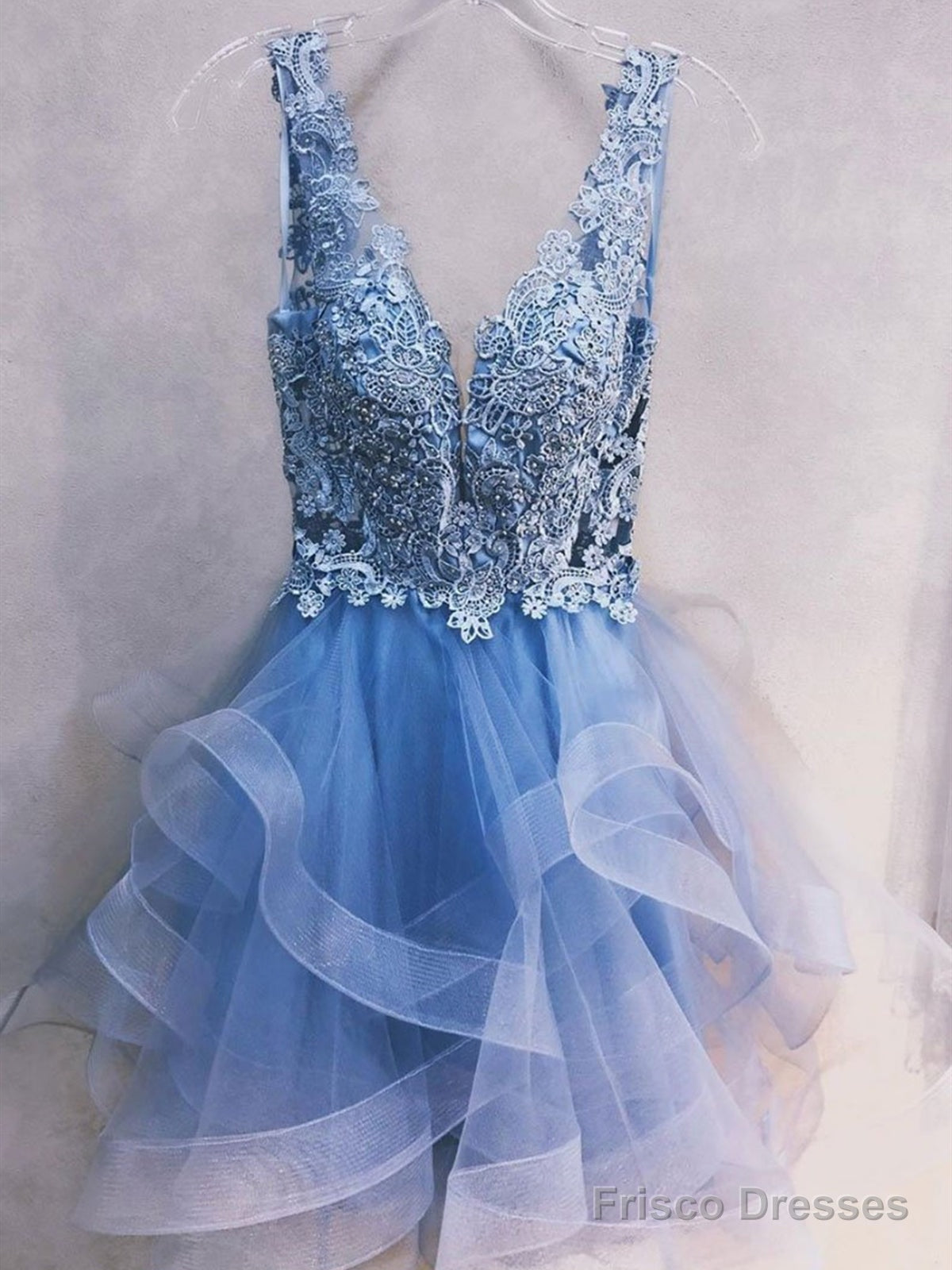 Short Blue Lace Prom Dresses, Short Blue Lace Homecoming Graduation Formal Dresses Main image