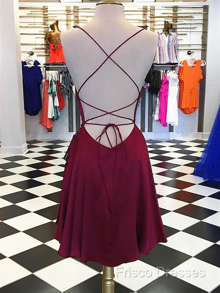 Short Burgundy Backless Formal Prom Dress, Short Burgundy Backless Formal Graduation Homecoming Dress