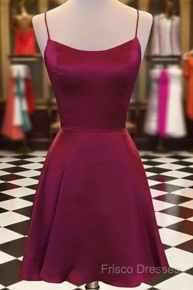 Short Burgundy Backless Formal Prom Dress, Short Burgundy Backless Formal Graduation Homecoming Dress Main image