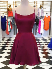 Short Burgundy Backless Prom Dresses, Short Burgundy Backless Formal Graduation Homecoming Dresses