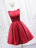 Short Burgundy Floral Prom Dresses, Short Wine Red Floral Formal Homecoming Dresses