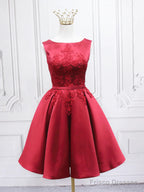 Short Burgundy Floral Prom Dresses, Short Wine Red Floral Formal Homecoming Dresses