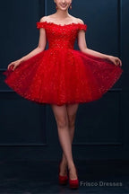 Short Burgundy Prom Dresses Sequin Lace