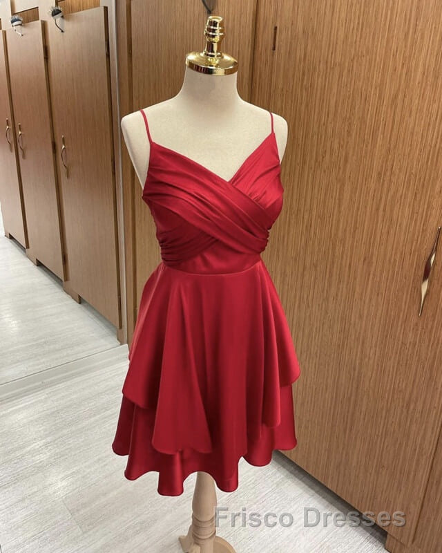 Short Burnt Orange Satin Cocktail Dress V-neck Semi Formal Prom Dress Secondary image