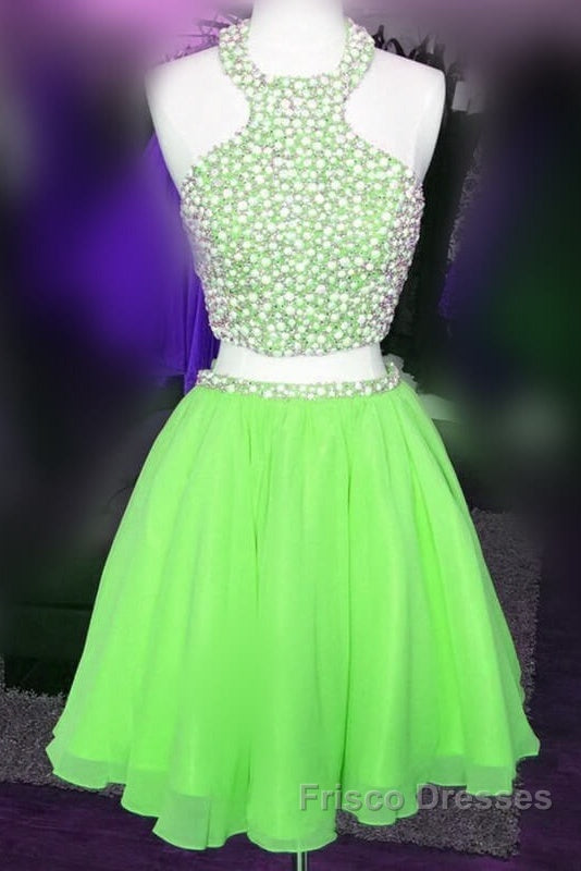 Short Candy Pink Homecoming Dress Pearl Beaded Halter Secondary image