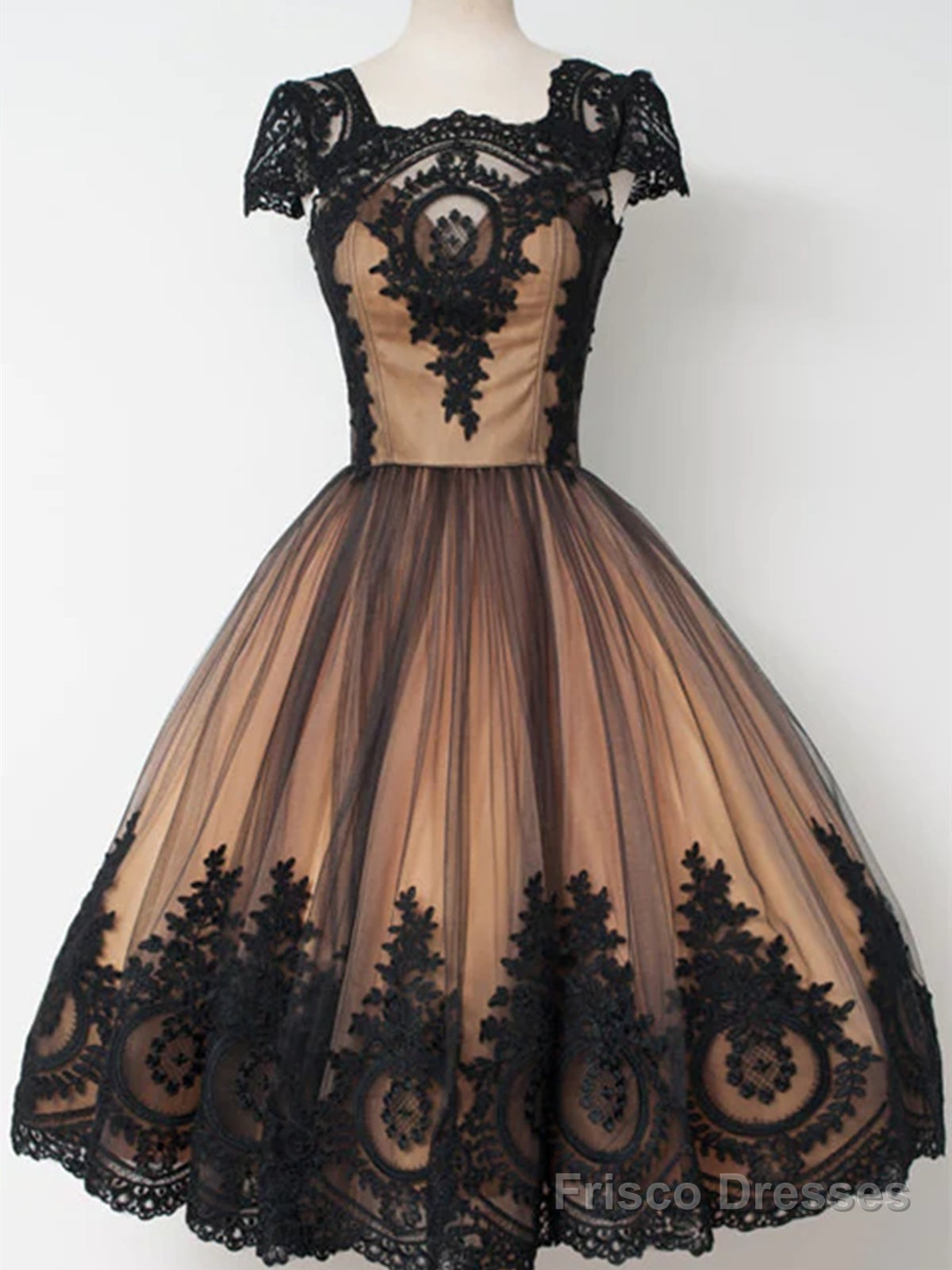 Short Cap Sleeves Black Lace Prom Dresses, Short Black Lace Graduation Homecoming Dresses Secondary image