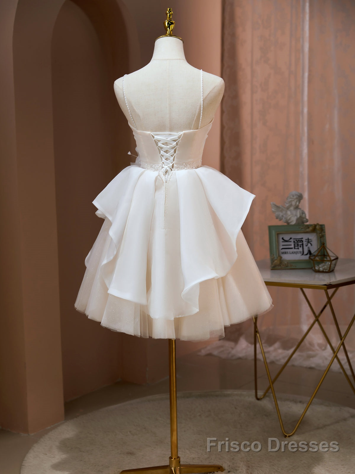 Short Champagne Floral Prom Dresses, Short Champagne Floral Formal Homecoming Dresses Secondary image