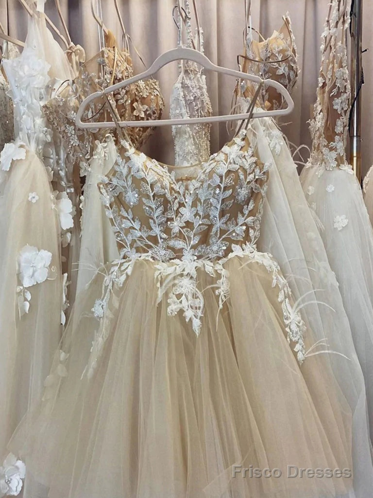 Short Champagne Lace Homecoming Dresses